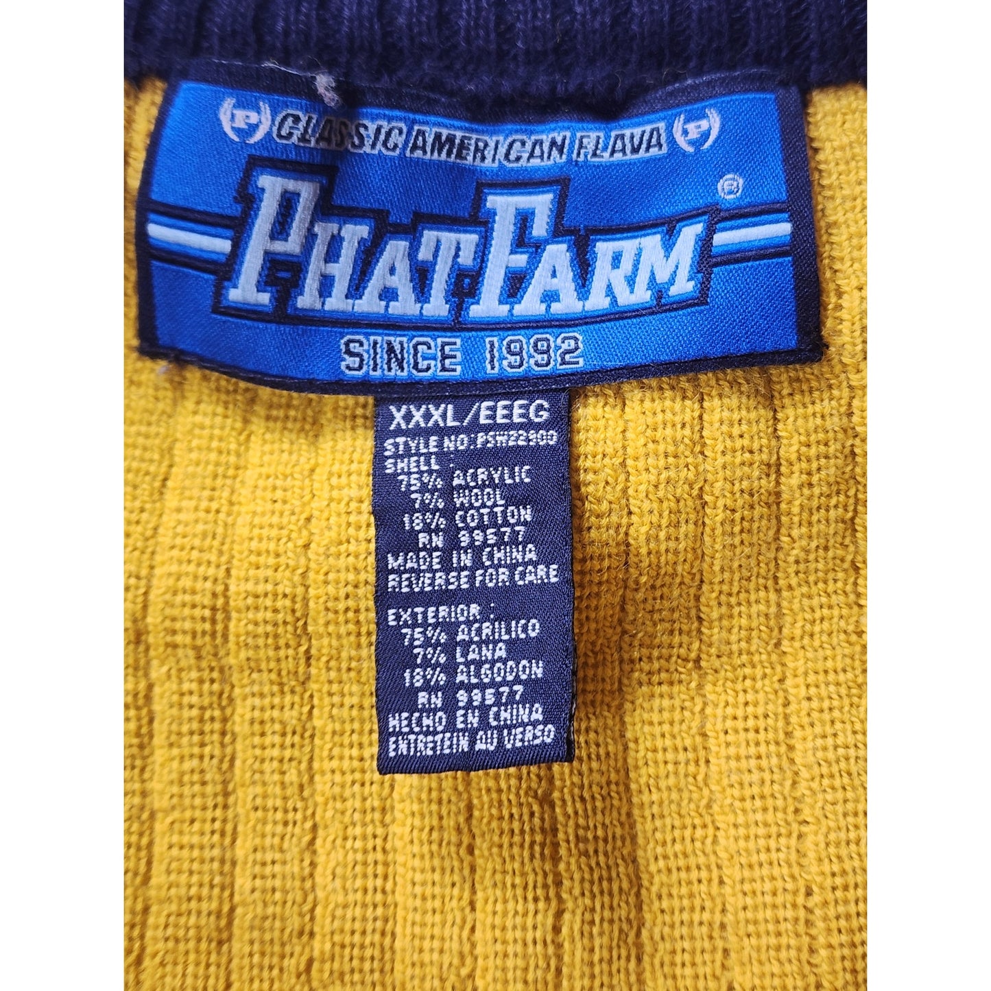 PHAT FARM Vintage Zip Sweater Mens XXXL 3X Y2K Hip Hop Streetwear Varsity Jacket