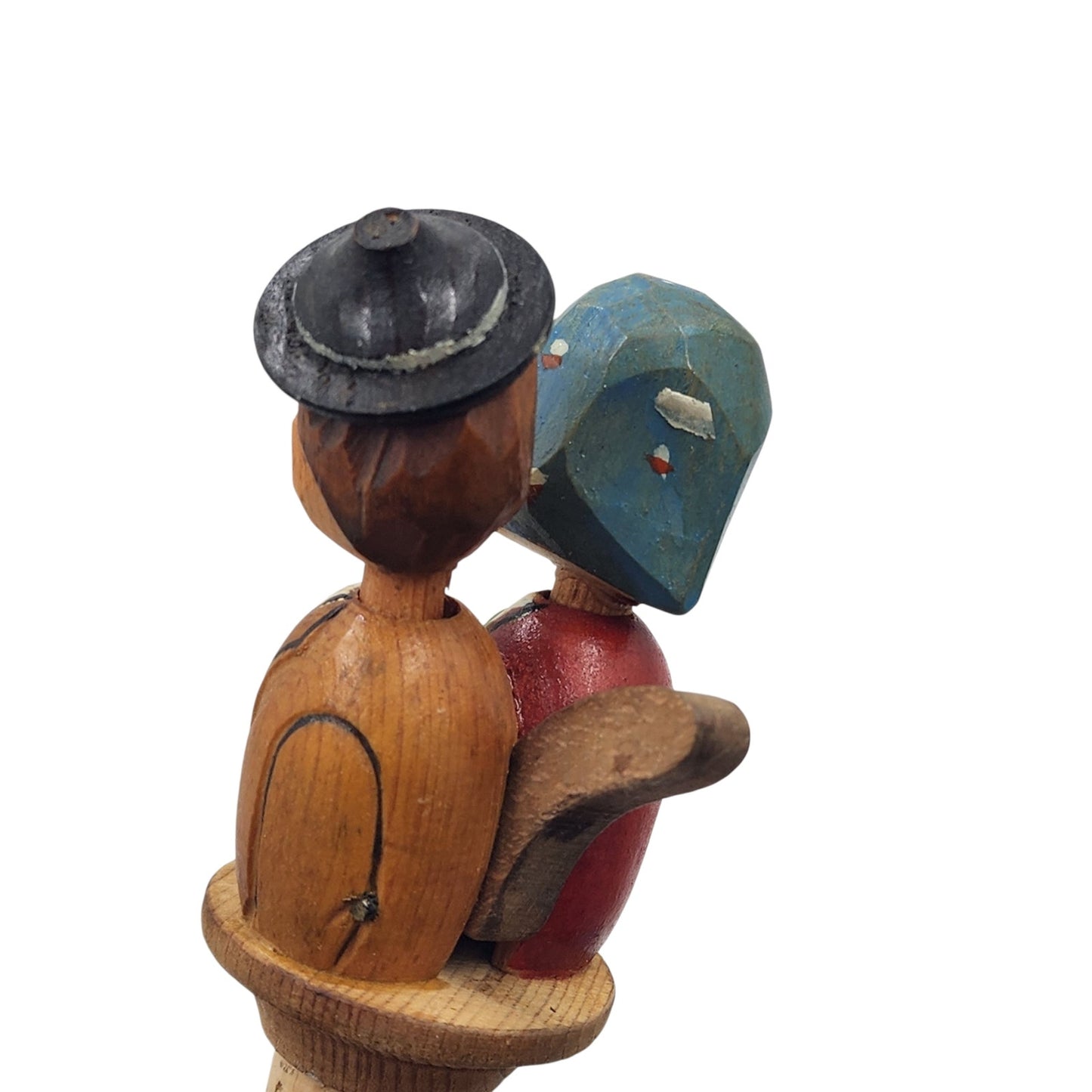 ANRI Italian HandCarved Wooden Bottle Stopper Couple Mechanical Folk Art Barware