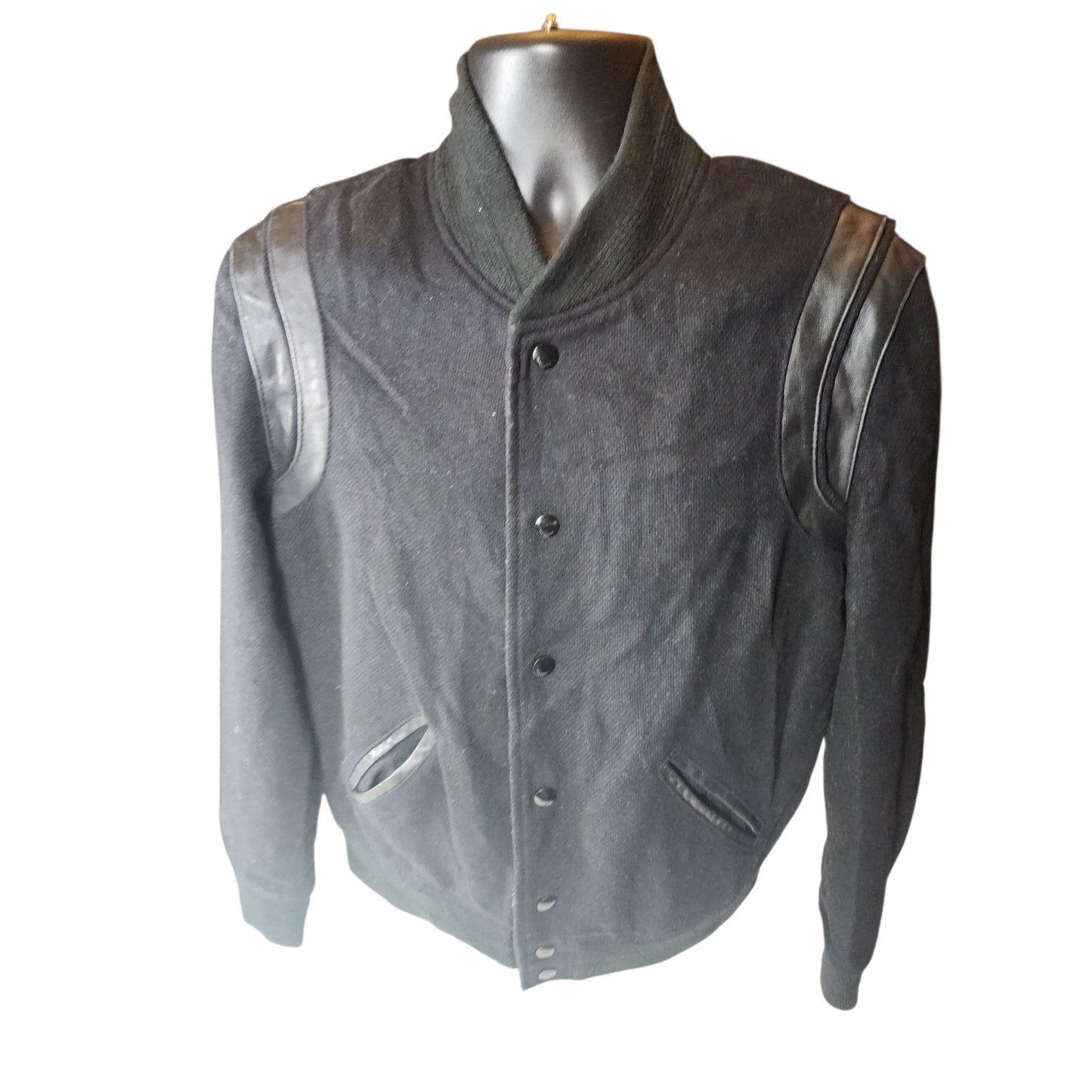 Saint Laurent Teddy Jacket Mens 52 Large Bomber Ribbed Collar Italy Paris Snap