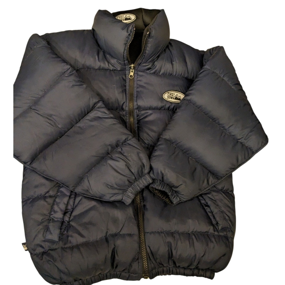 First Down Puffer Jacket Mens Medium Navy Duck Down Feather Y2K Streetwear Coat