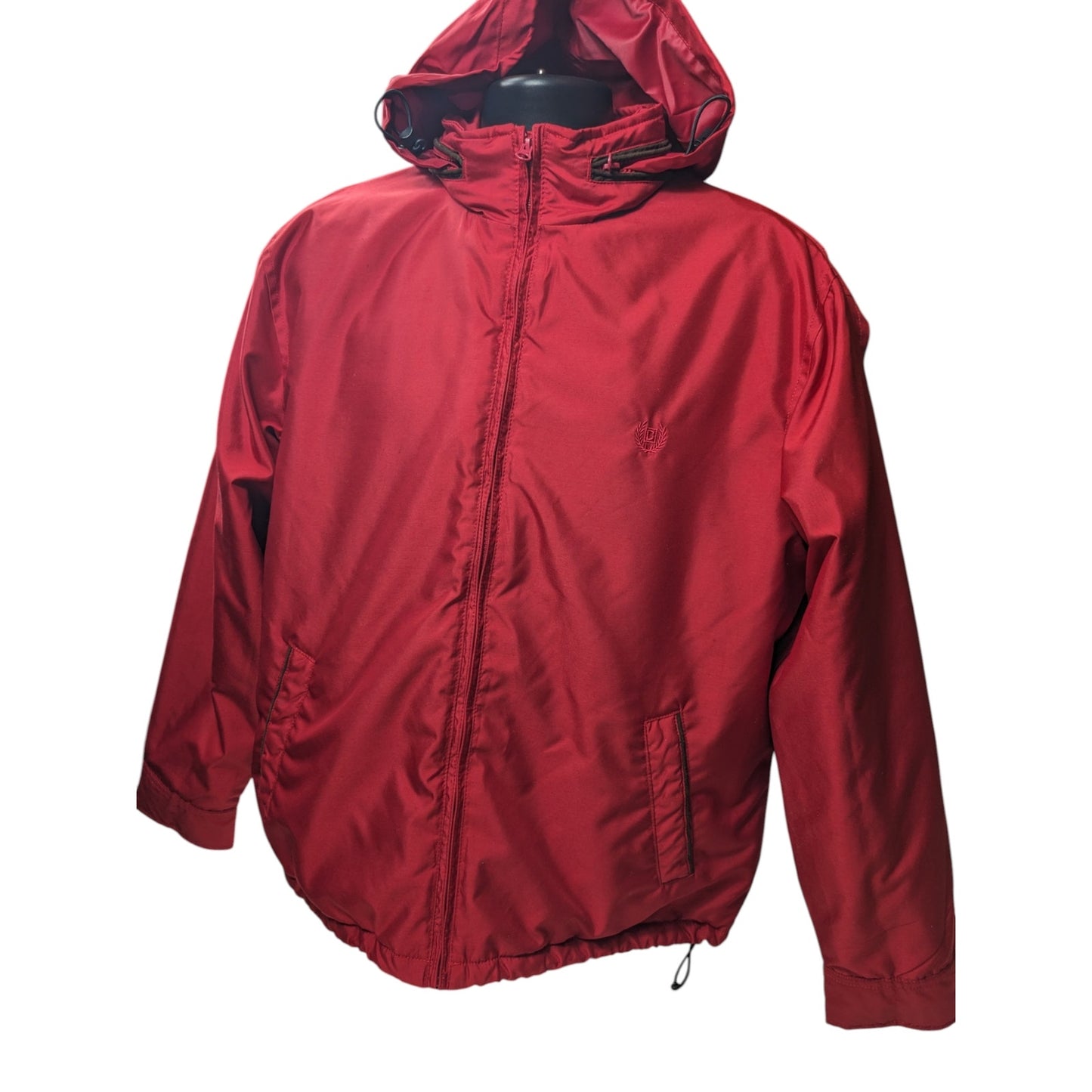 Chaps Jacket Mens Large Red Hooded Full Zip Fleece Lined Windbreaker Coat Hiking