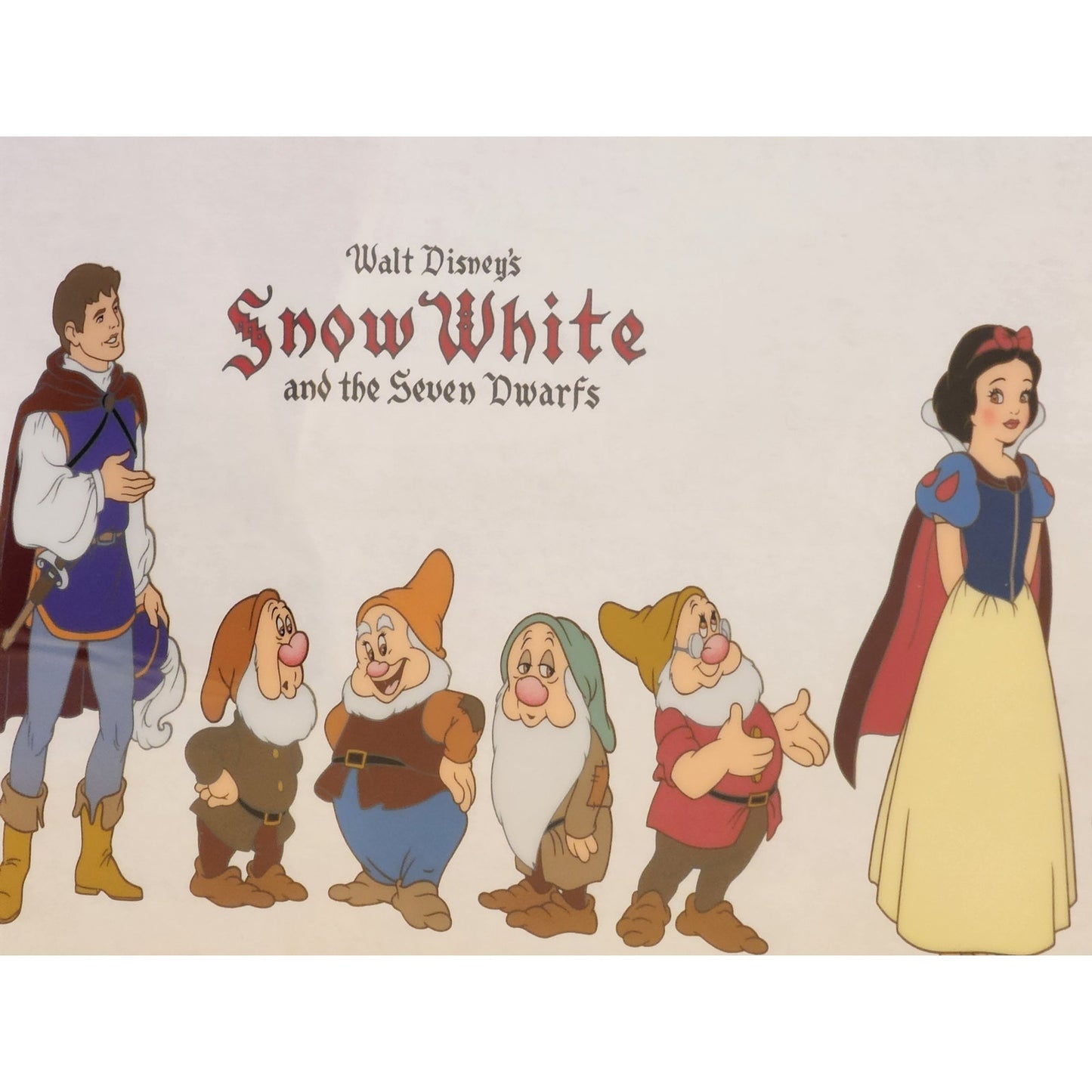 Disney Sericel Snow White Seven Dwarf Cast of Characters COA Tag LE Framed 35x18