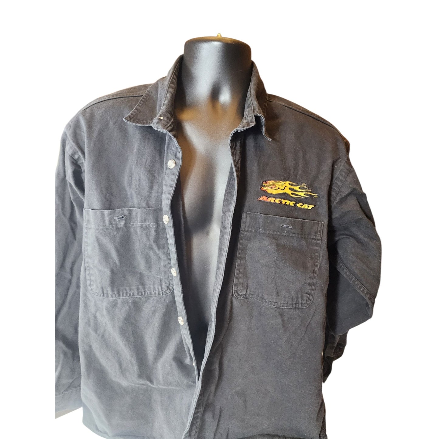 Vintage Arctic Cat Button Up Shirt Mens Large Flame Logo Snowmobile Racing Y2K
