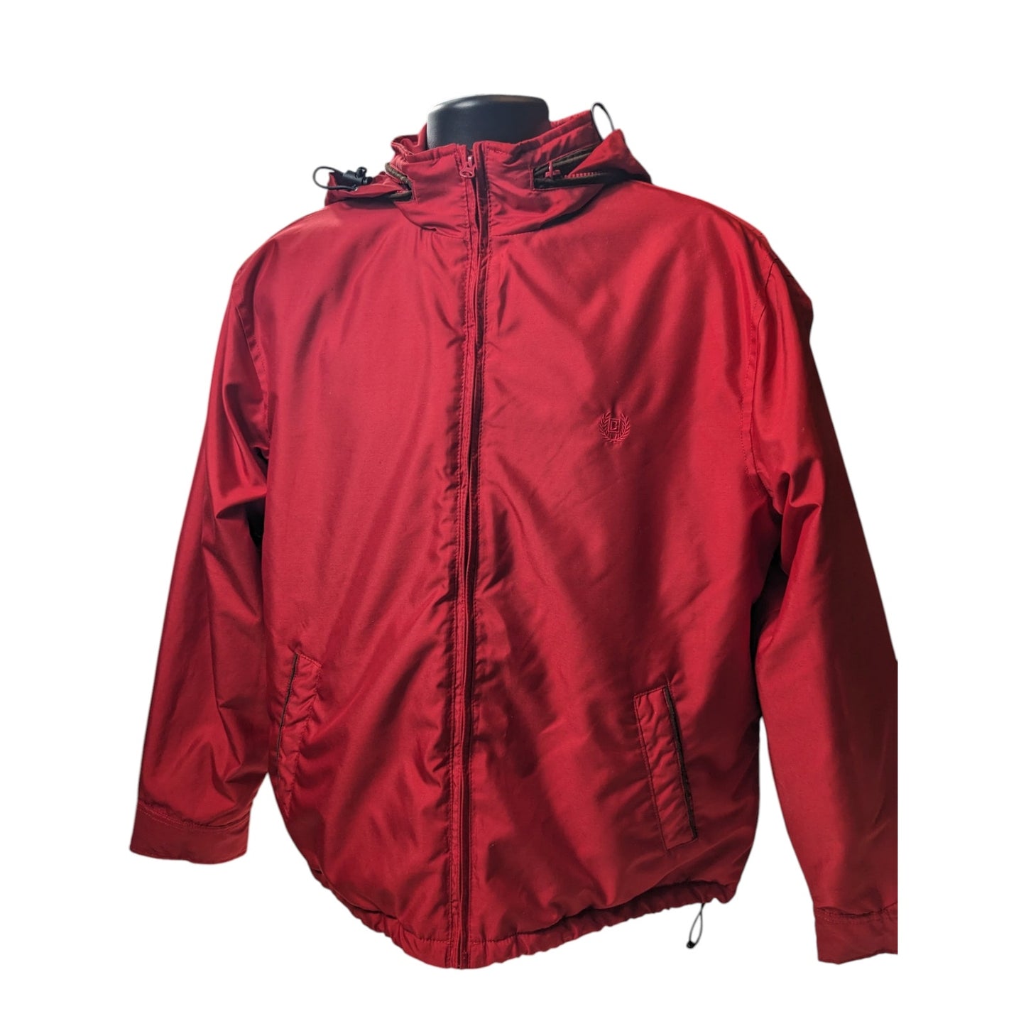 Chaps Jacket Mens Large Red Hooded Full Zip Fleece Lined Windbreaker Coat Hiking