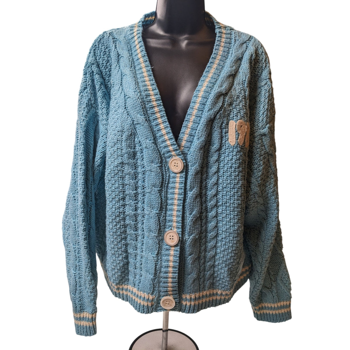 Taylor Swift 1989 Cardigan Womens Medium Large Blue Cable Knit Seagull Button