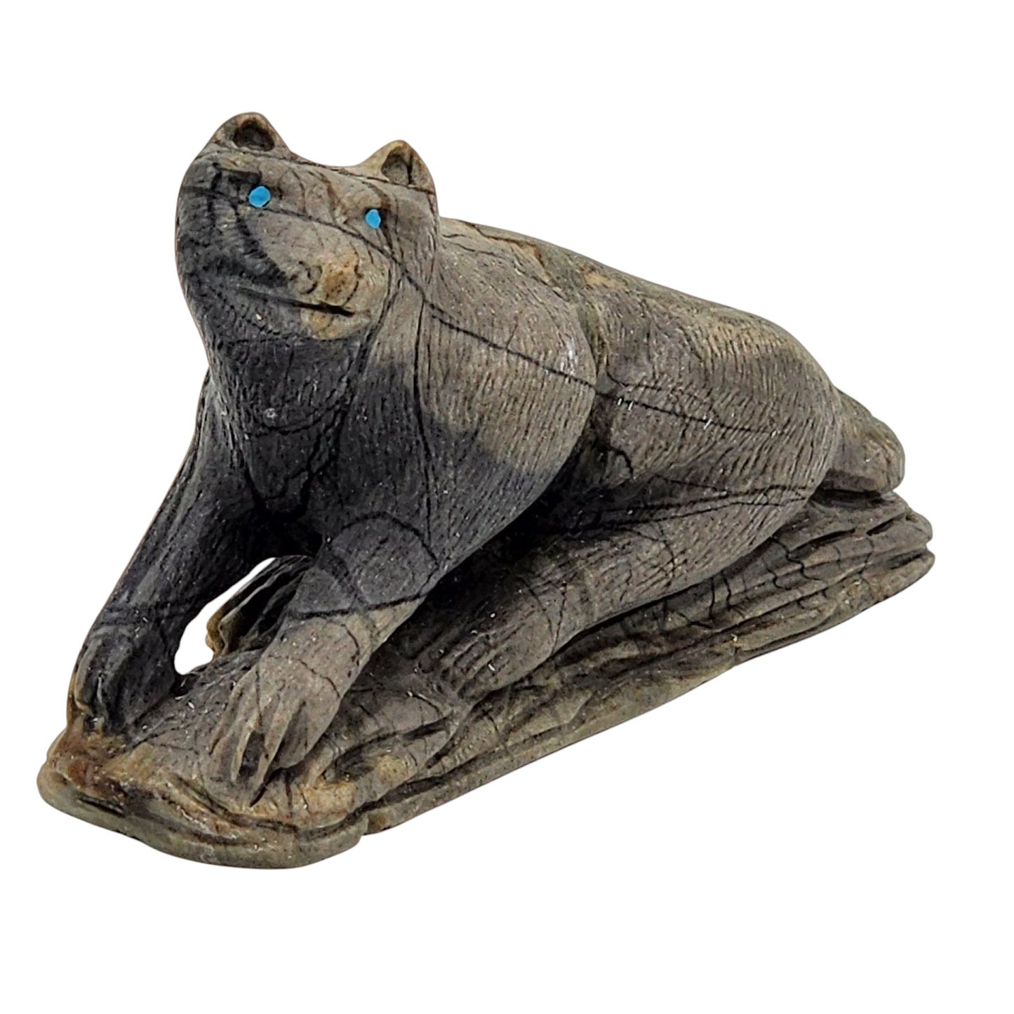 Native American Zuni Mountain Lion Stone Carving Calvin Weeka Turquoise Totem
