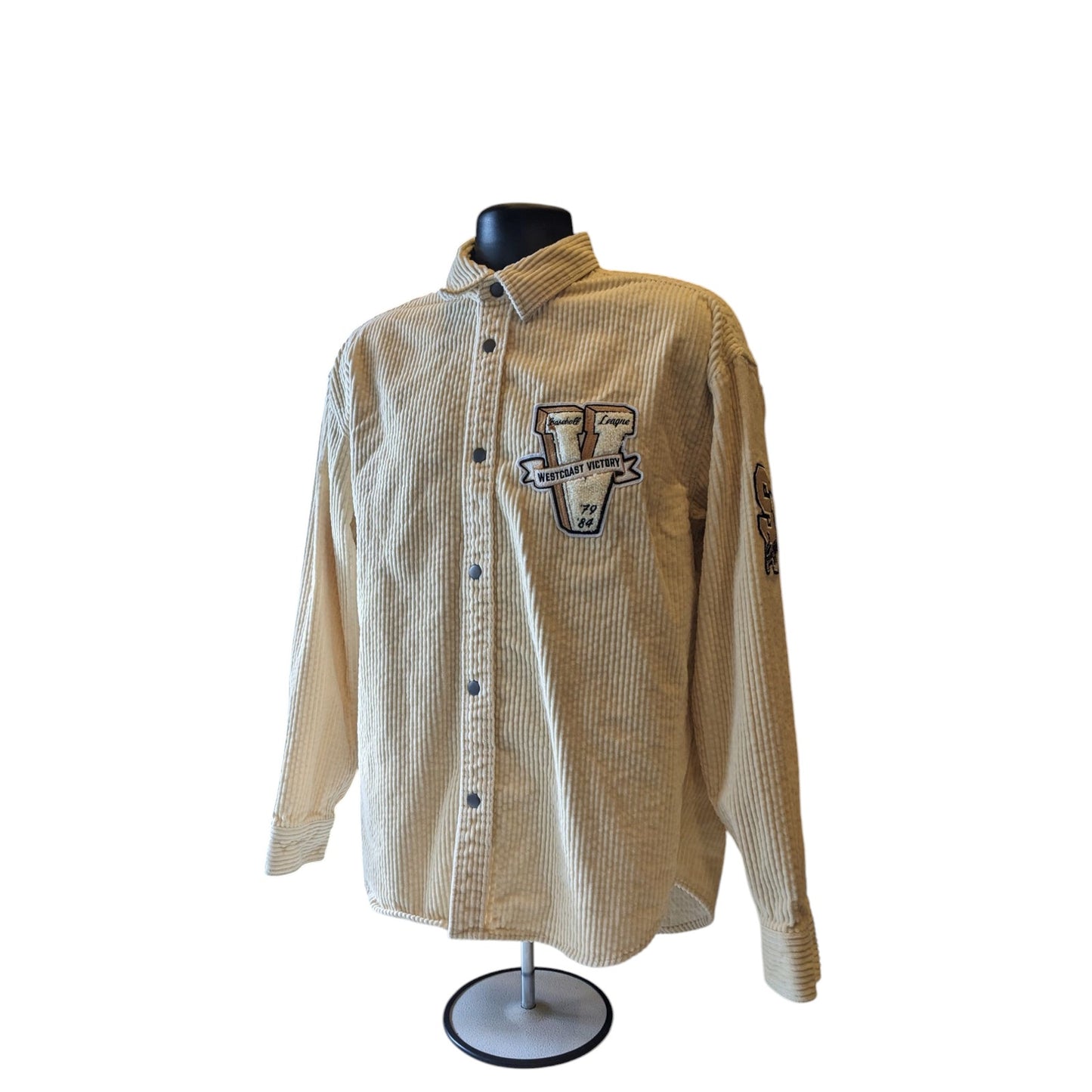 H&M Varsity Corduroy Shirt Jacket Mens Medium Snap Button Embroidered SF Tiger