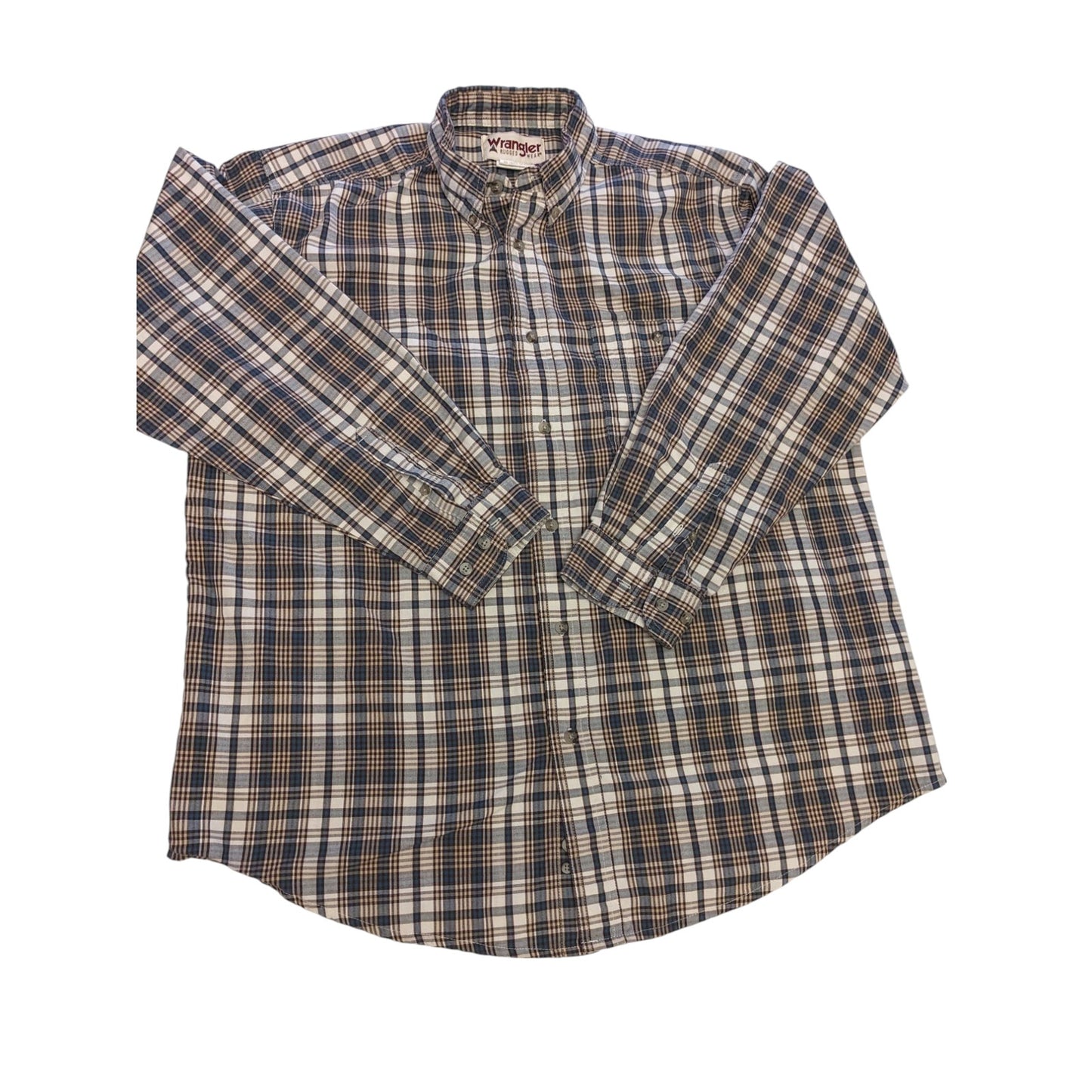 Wrangler Rugged Wear Button Up Shirt Mens XL Plaid Long Sleeve Cotton Workwear