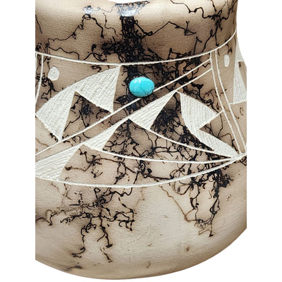 Native American Horsehair Pottery Vase Signed Navajo Turquoise Southwest 4.5"