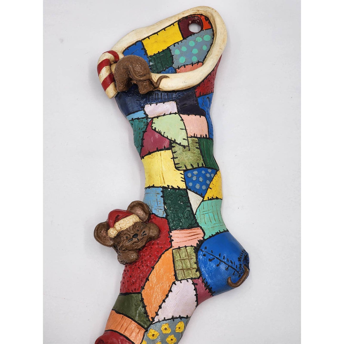 Christmas Stocking Vintage Carol Rardon Wall Hanging Decoration Colorful 13"