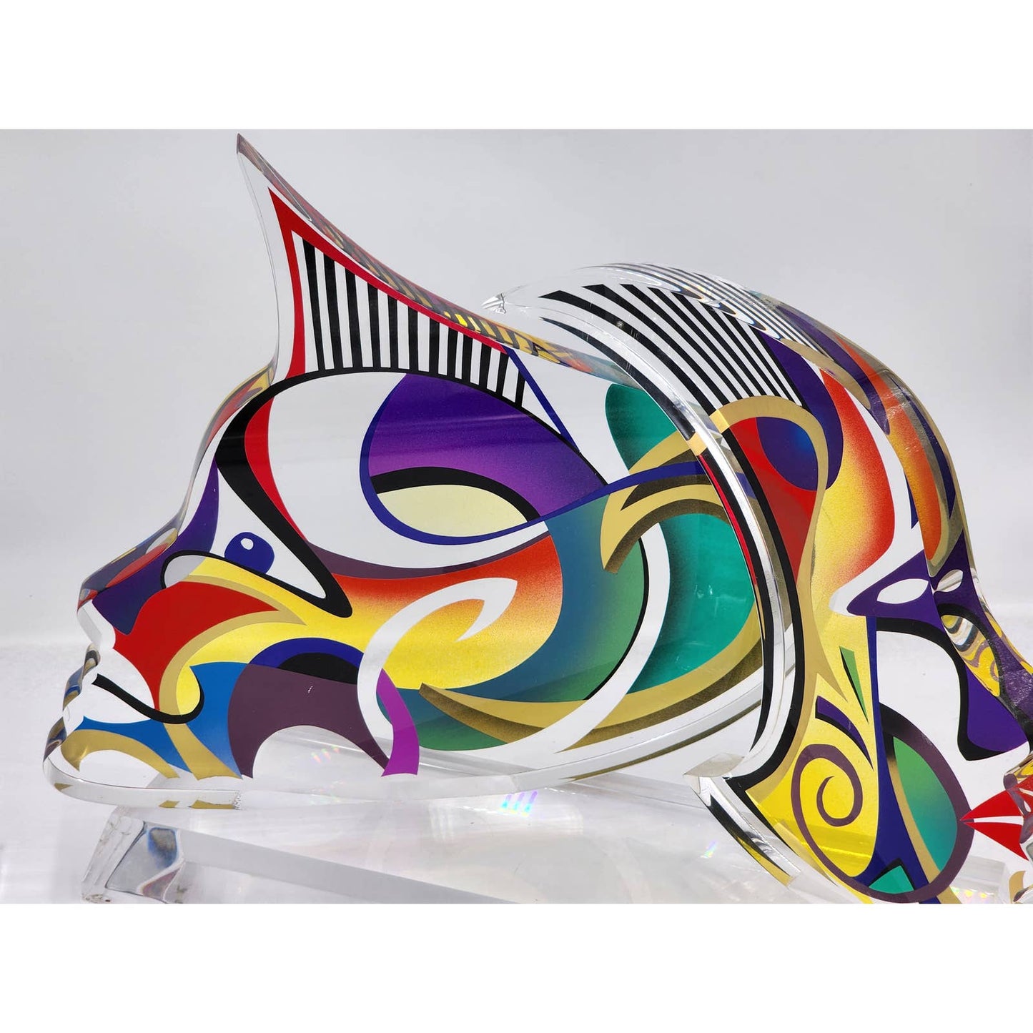 Shlomi Haziza Acrylic Sculpture Lucite Two Faces Abstract Signed Israeli Artist