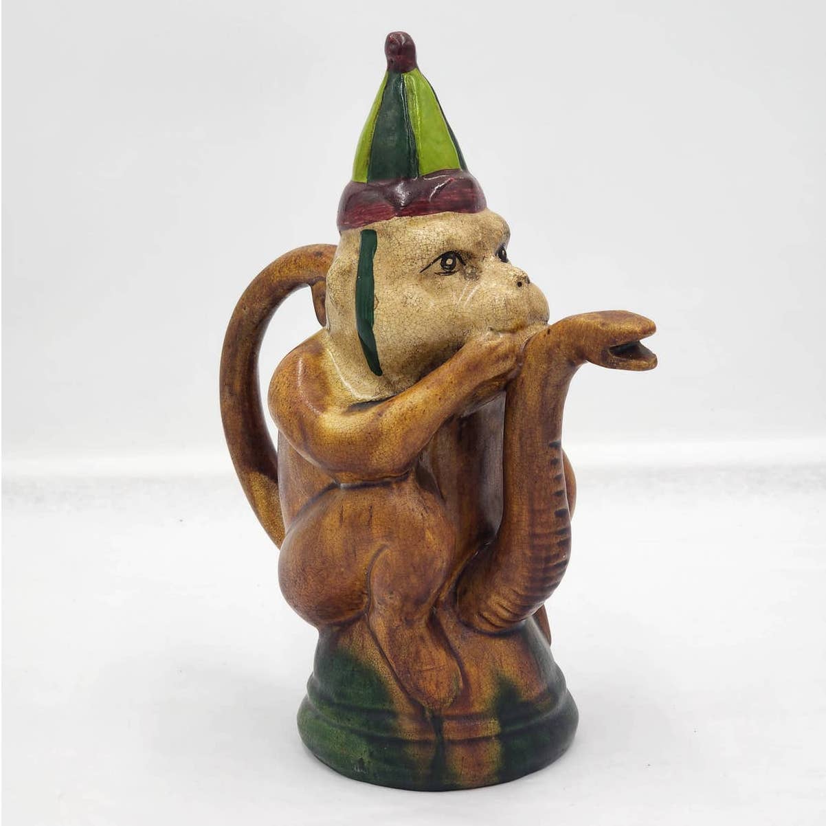 Vintage Circus Monkey Teapot Music Harmonica Snake Spout Whimsical Rare Quirk 9"