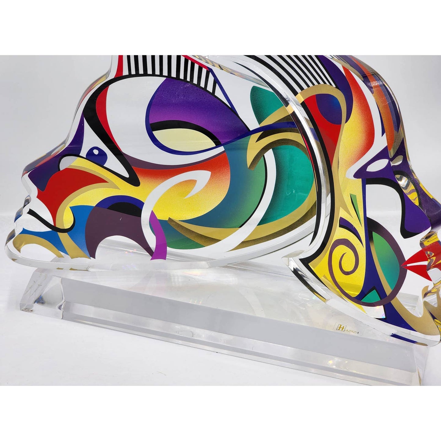 Shlomi Haziza Acrylic Sculpture Lucite Two Faces Abstract Signed Israeli Artist