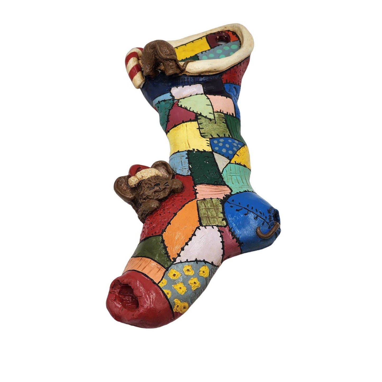 Christmas Stocking Vintage Carol Rardon Wall Hanging Decoration Colorful 13"