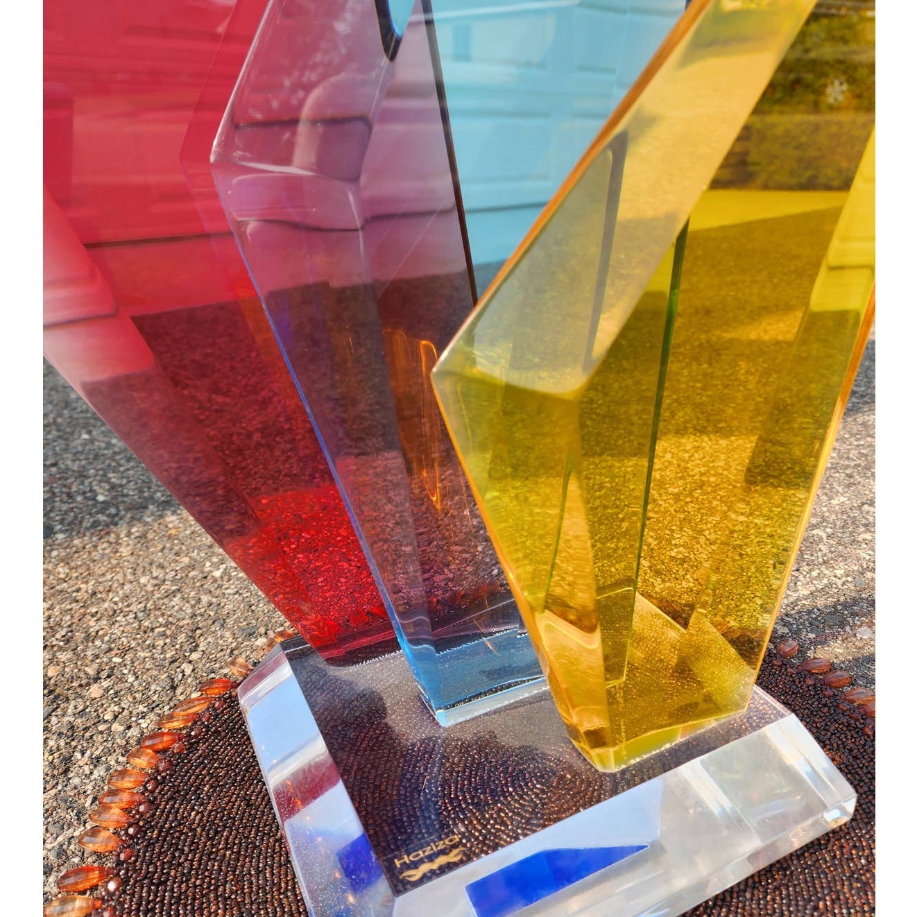 Haziza Large Lucite Sculpture Multi Colored Acrylic Mid Century Modern Abstract