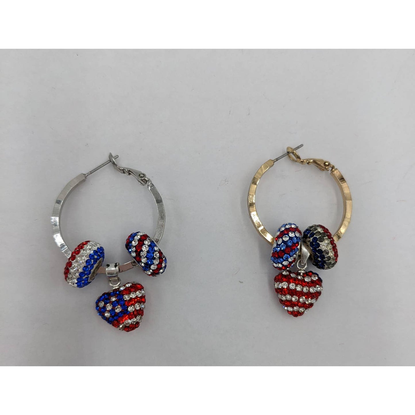 Sparkly Dangle Hoops Womens Earrings Red Silver Blue Set