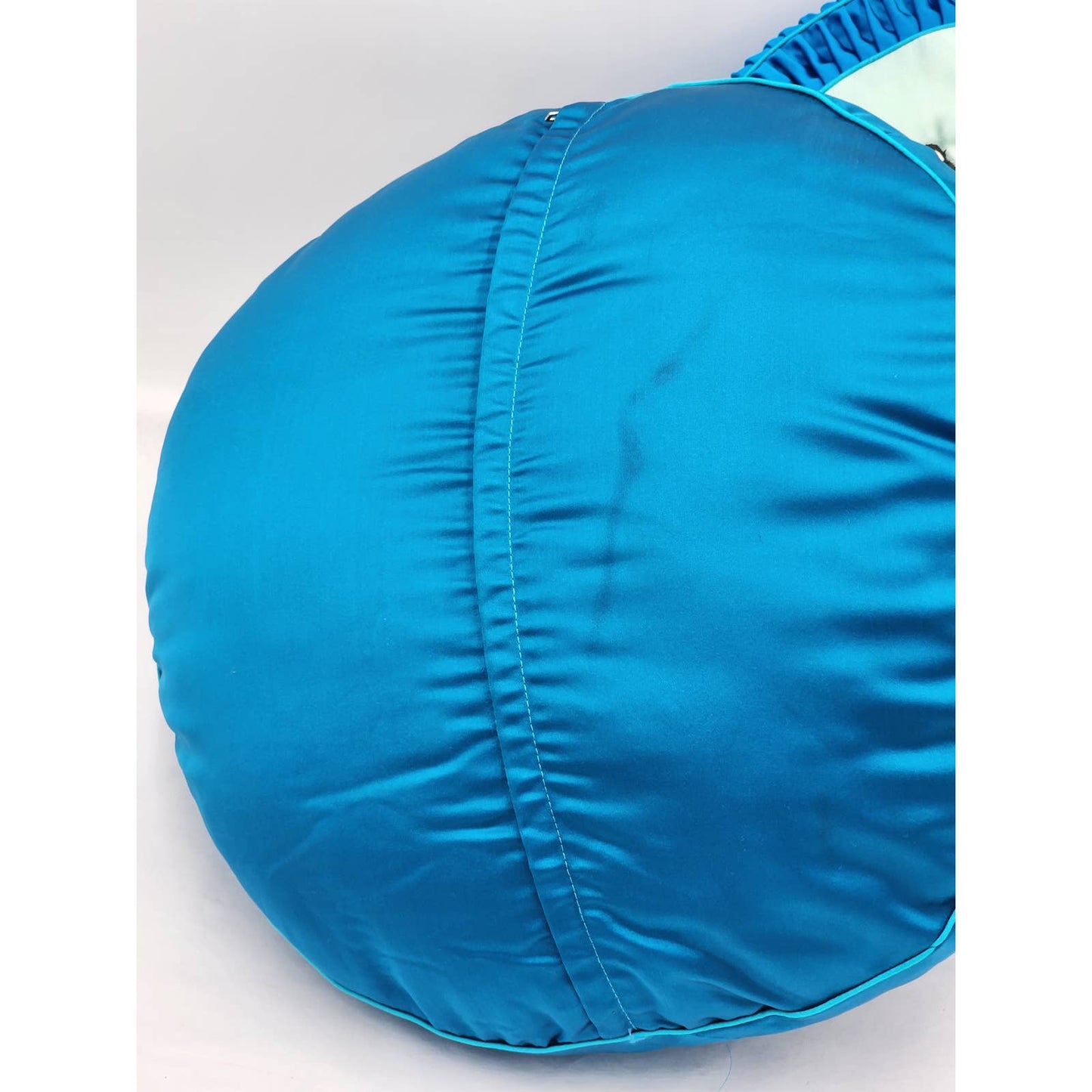 Asian Throw Pillows Pair Embroidered Blue Satin Round Decorative Tea Time