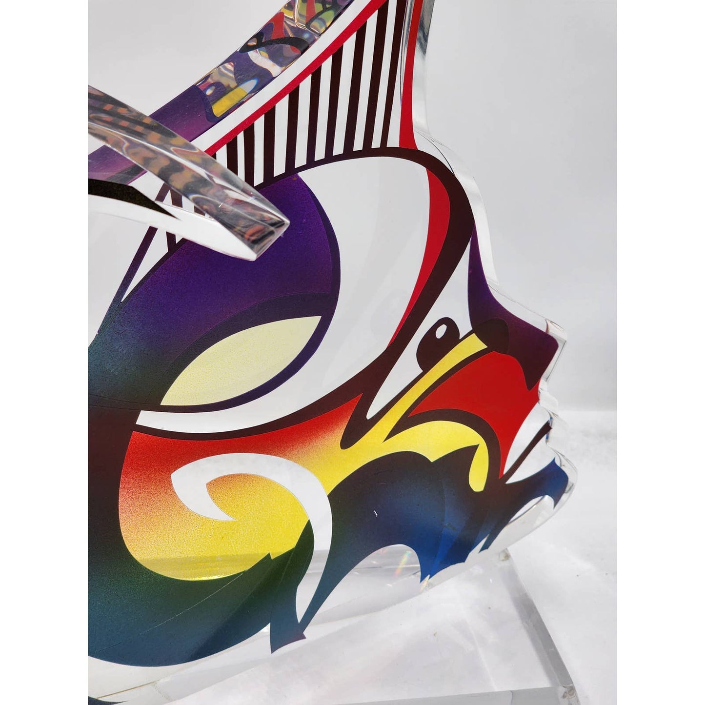 Shlomi Haziza Acrylic Sculpture Lucite Two Faces Abstract Signed Israeli Artist