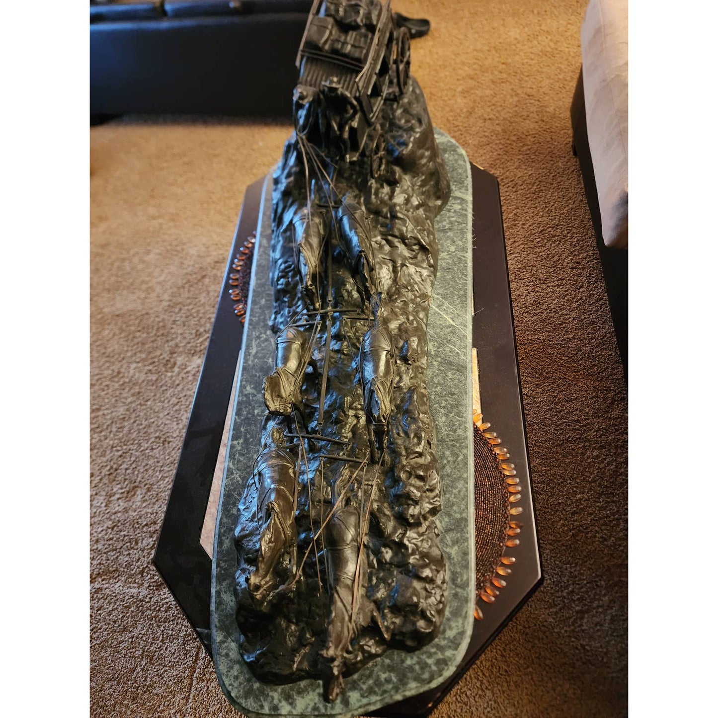 Large Stagecoach Bronze Sculpture Charles Russell Marble Base Western Art 46"