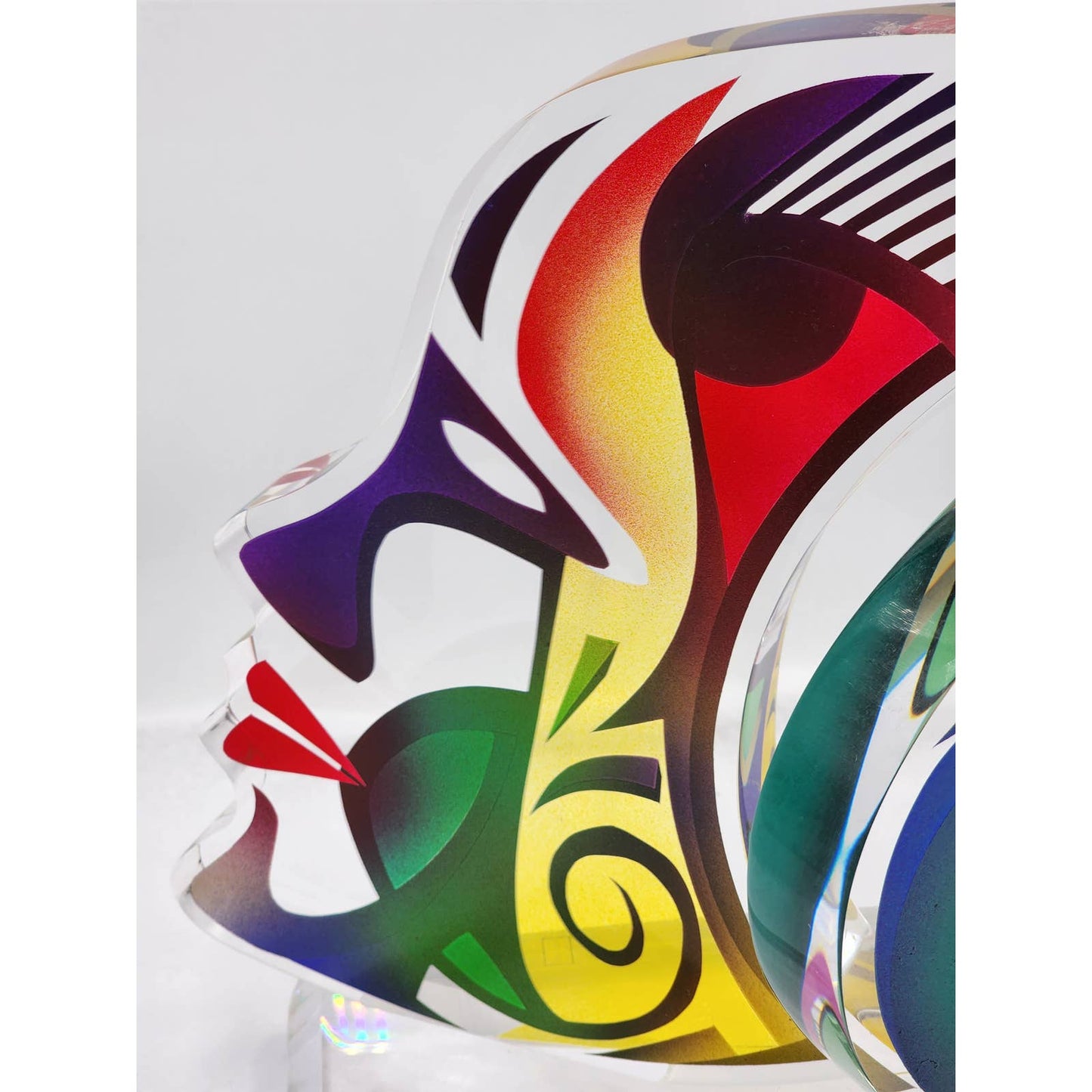 Shlomi Haziza Acrylic Sculpture Lucite Two Faces Abstract Signed Israeli Artist