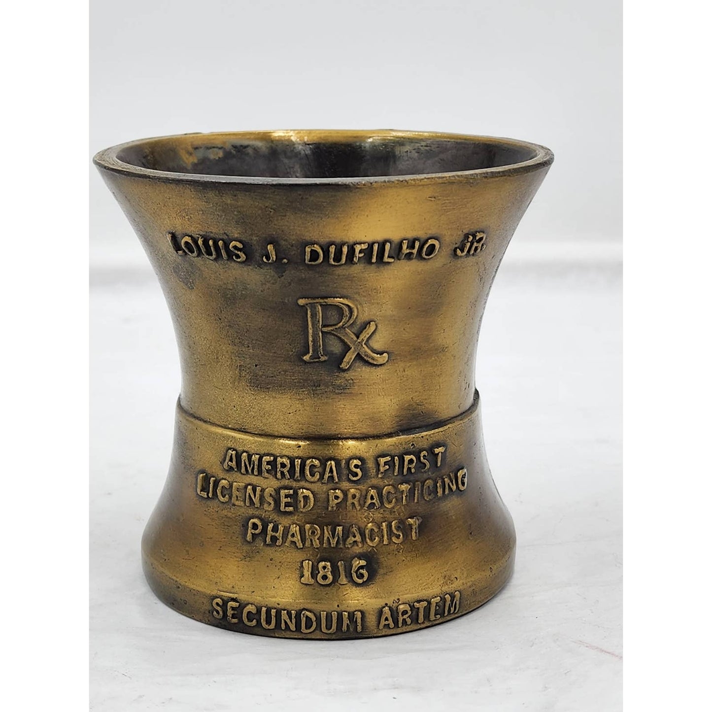 Bronze Mortar Louis Dufilko Jr Rx Pharmacist 1816 Secundum Artem Pharmacy Museum