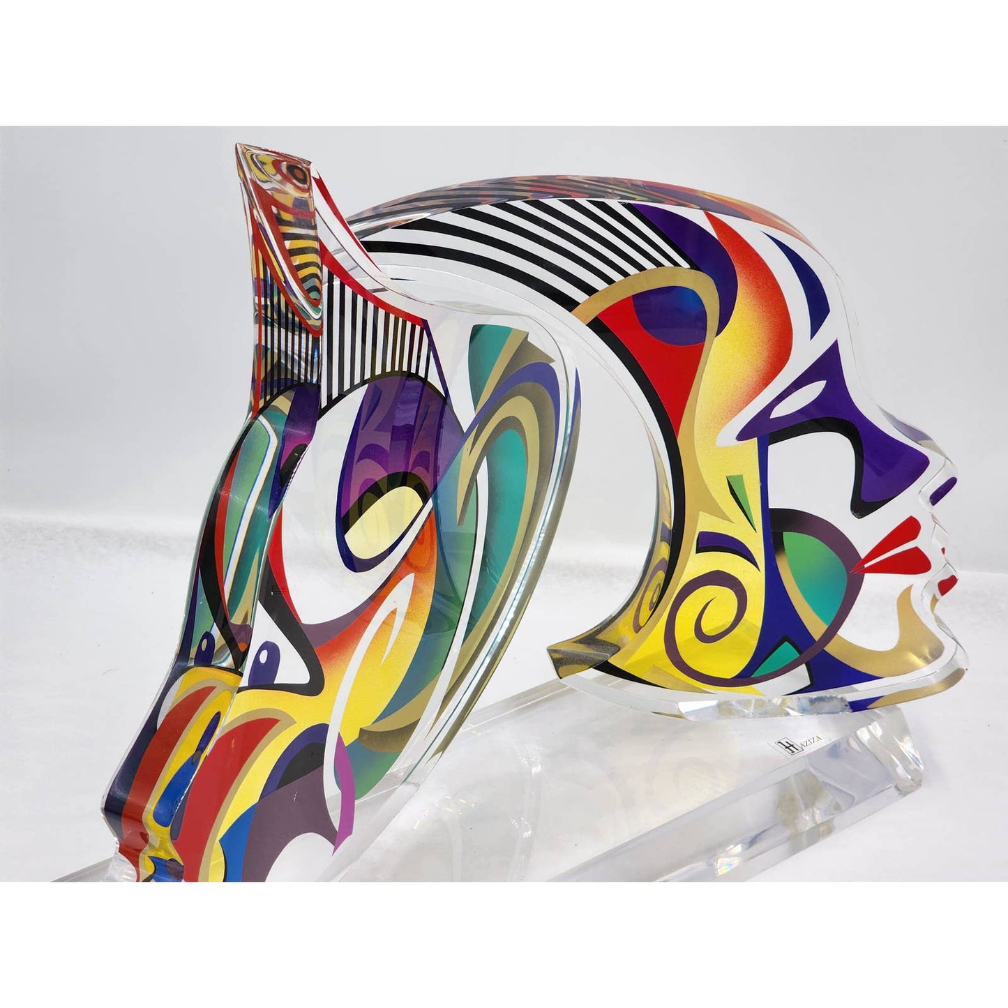 Shlomi Haziza Acrylic Sculpture Lucite Two Faces Abstract Signed Israeli Artist