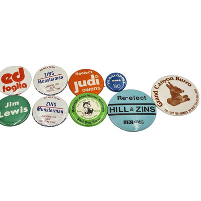 Vintage Political Pins Lot Jim Lewis Judi Owens Sled Races McGregor