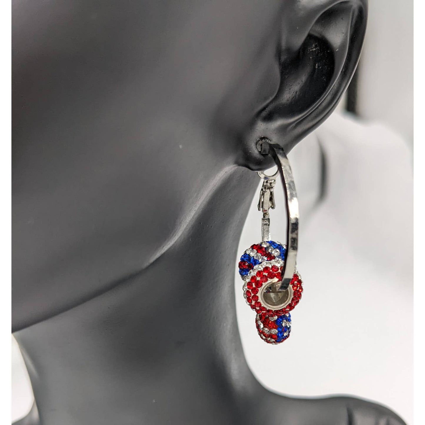 Sparkly Dangle Hoops Womens Earrings Red Silver Blue Set