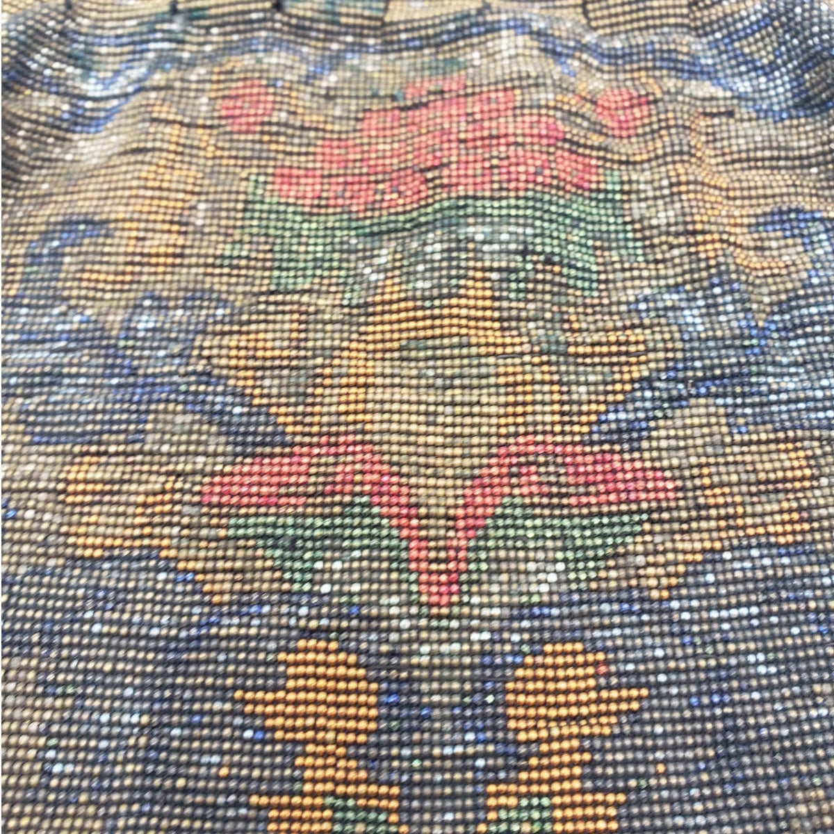 Antique 1920s Art Deco Enamel Metal Mesh Purse Lot 2 Pictorial Floral Chain Handbag Flapper Evening Bag Ornate Pierced Frames Collectible