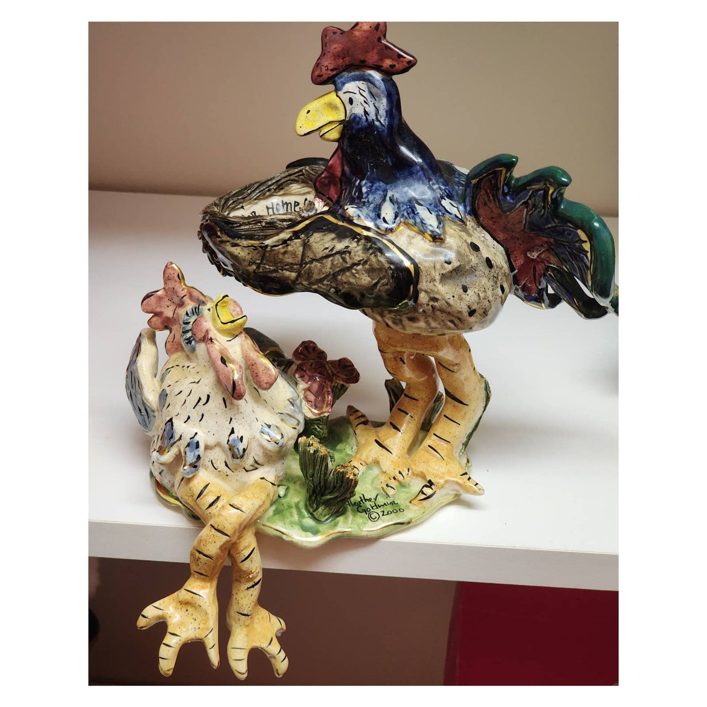 Rooster Figurine Shelf Decor Heather Goldminc 2000 Farmhouse Country Whimsical