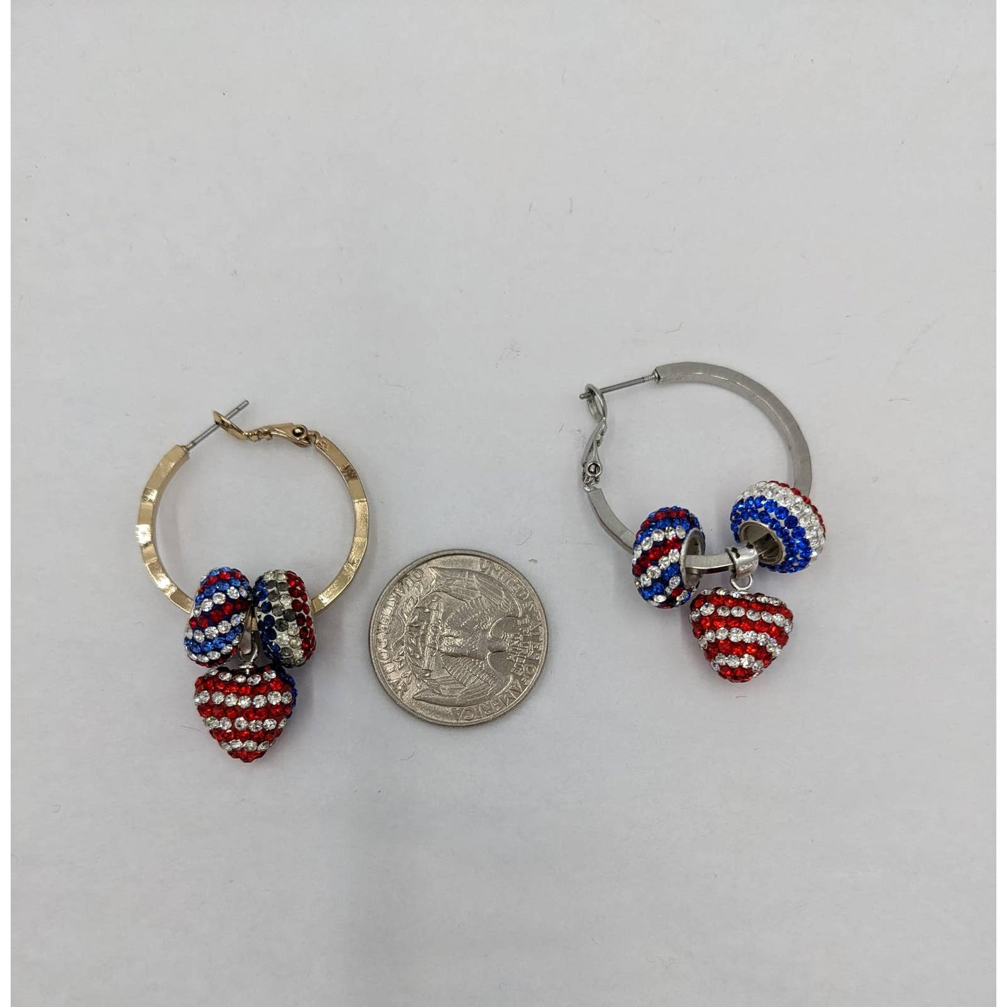 Sparkly Dangle Hoops Womens Earrings Red Silver Blue Set