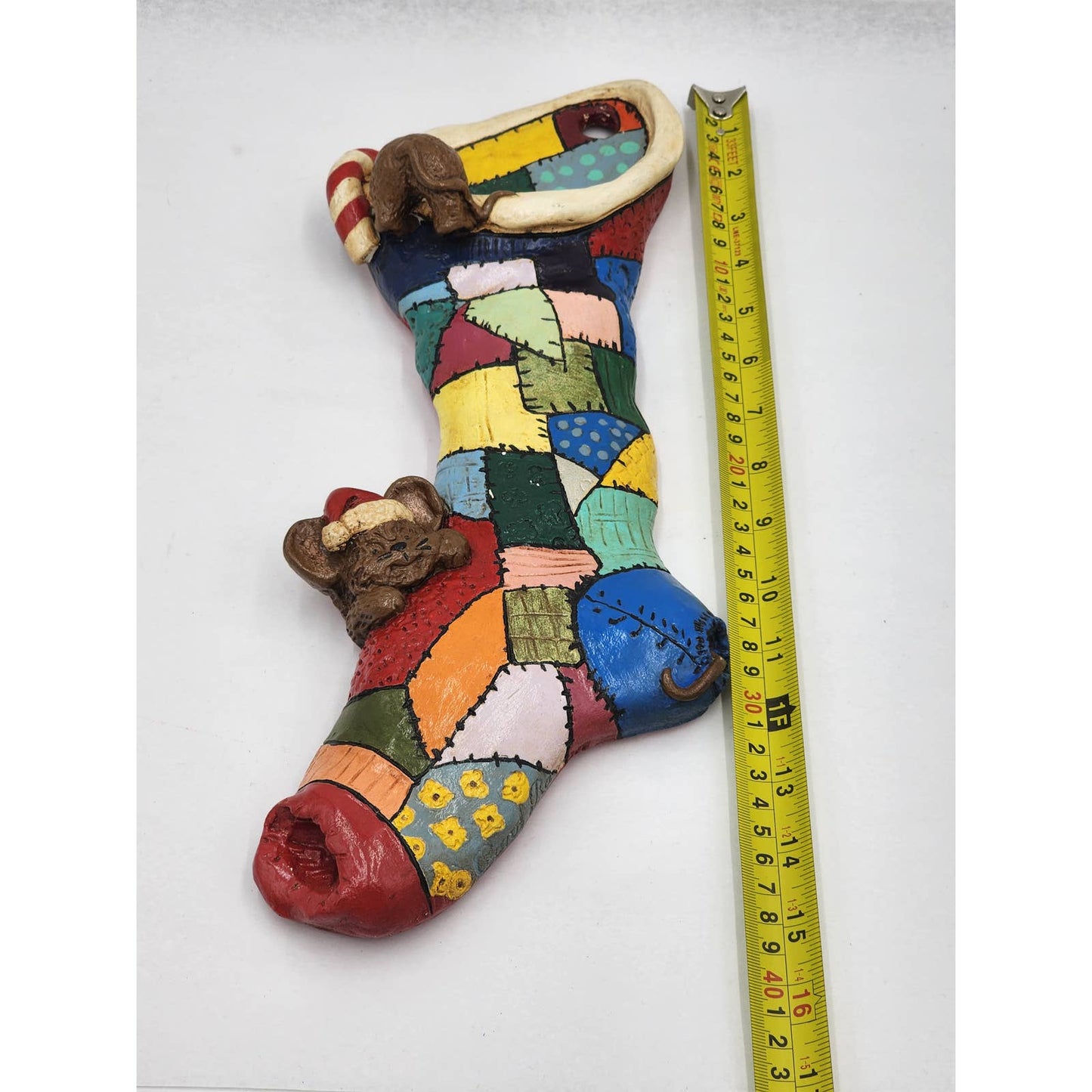 Christmas Stocking Vintage Carol Rardon Wall Hanging Decoration Colorful 13"