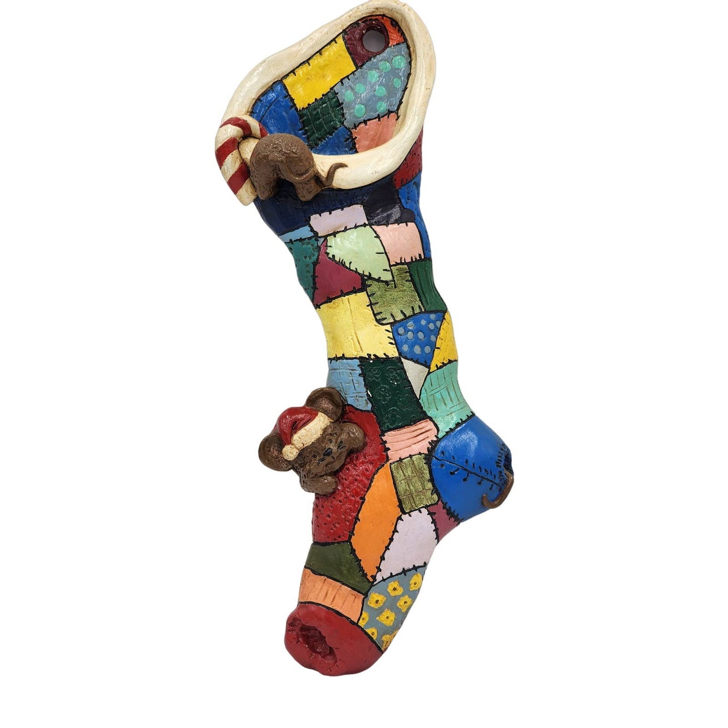 Christmas Stocking Vintage Carol Rardon Wall Hanging Decoration Colorful 13"