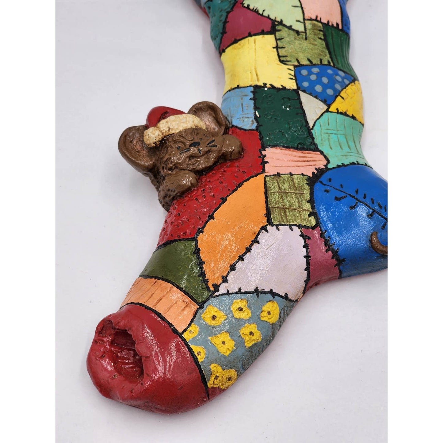 Christmas Stocking Vintage Carol Rardon Wall Hanging Decoration Colorful 13"