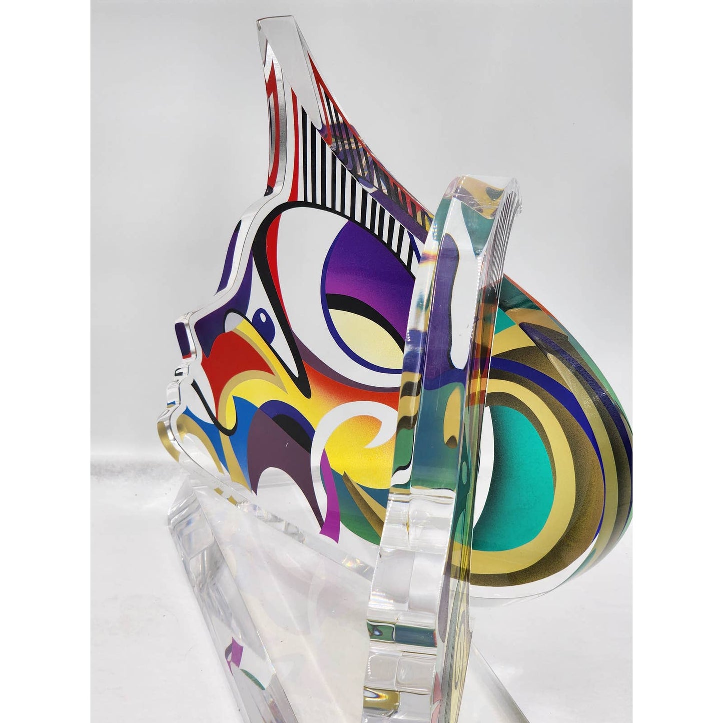 Shlomi Haziza Acrylic Sculpture Lucite Two Faces Abstract Signed Israeli Artist