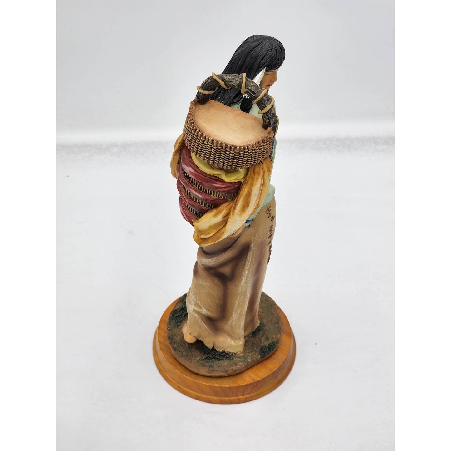 Vintage Indian Woman Mother Figurine Sculpture Motherhood Wood Base Cultural 11"