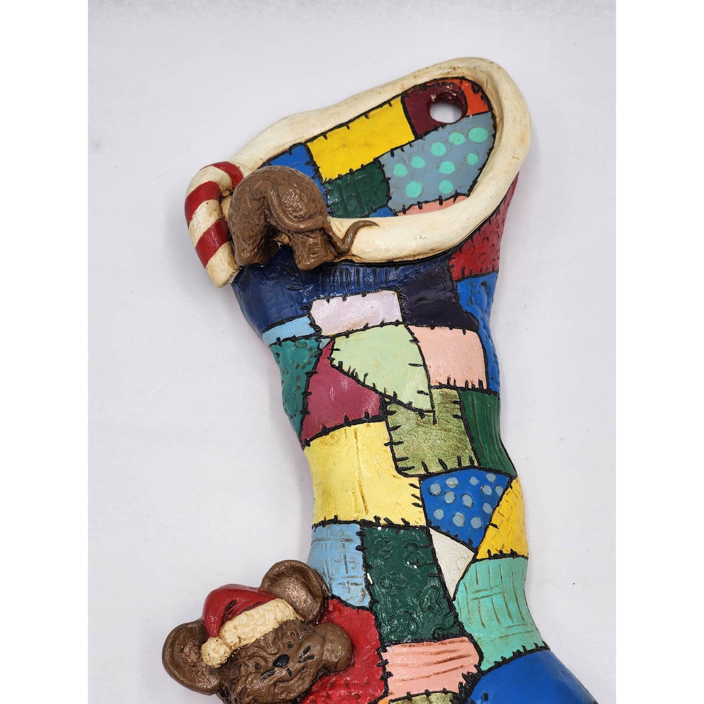 Christmas Stocking Vintage Carol Rardon Wall Hanging Decoration Colorful 13"