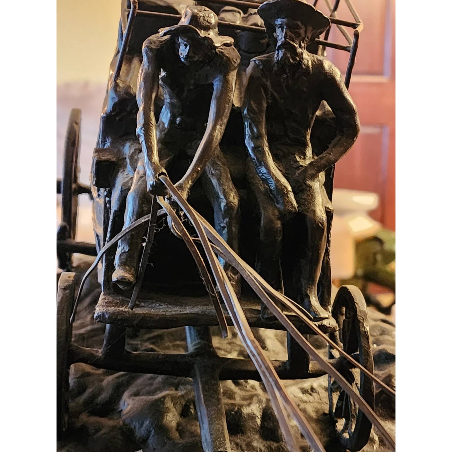 Large Stagecoach Bronze Sculpture Charles Russell Marble Base Western Art 46"
