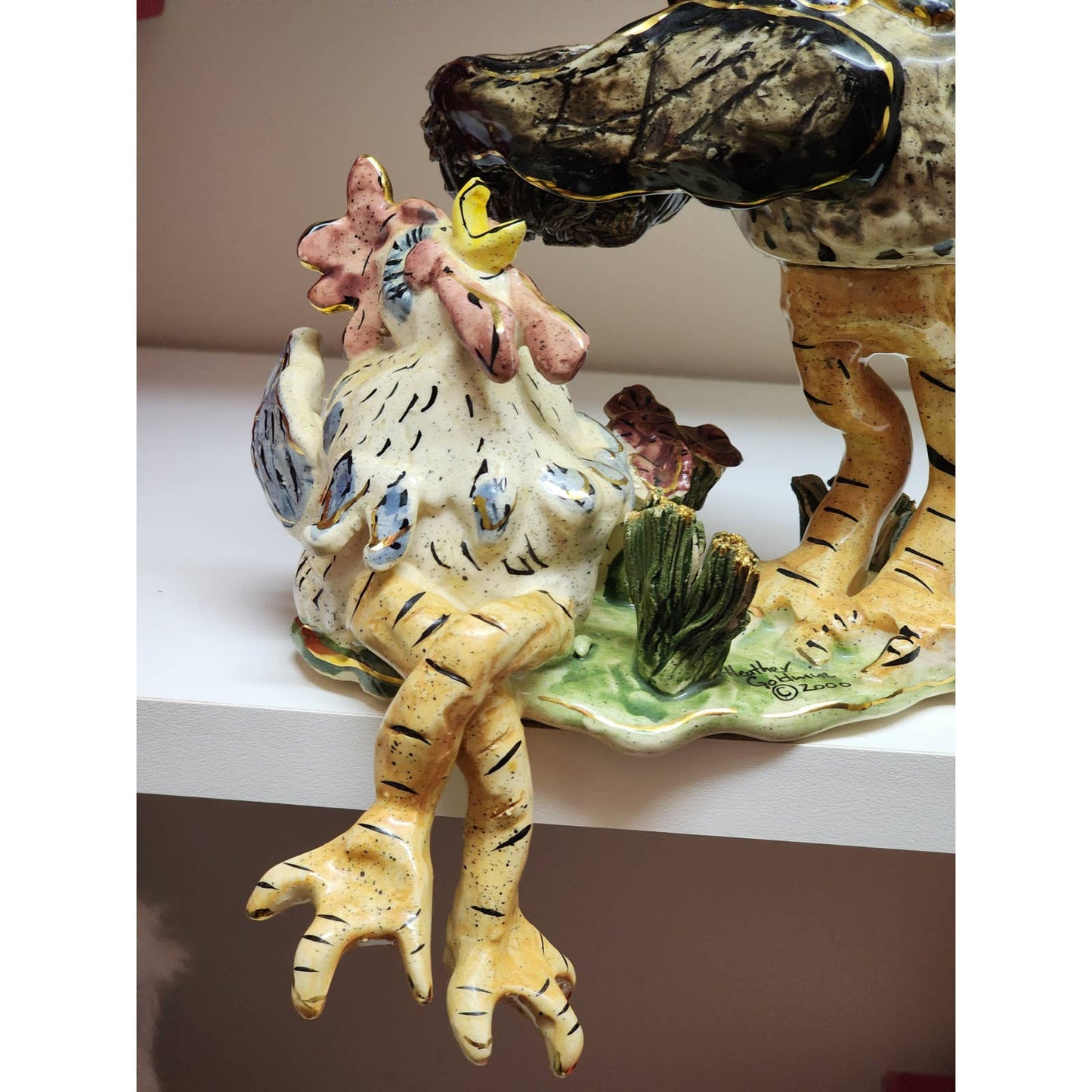 Rooster Figurine Shelf Decor Heather Goldminc 2000 Farmhouse Country Whimsical
