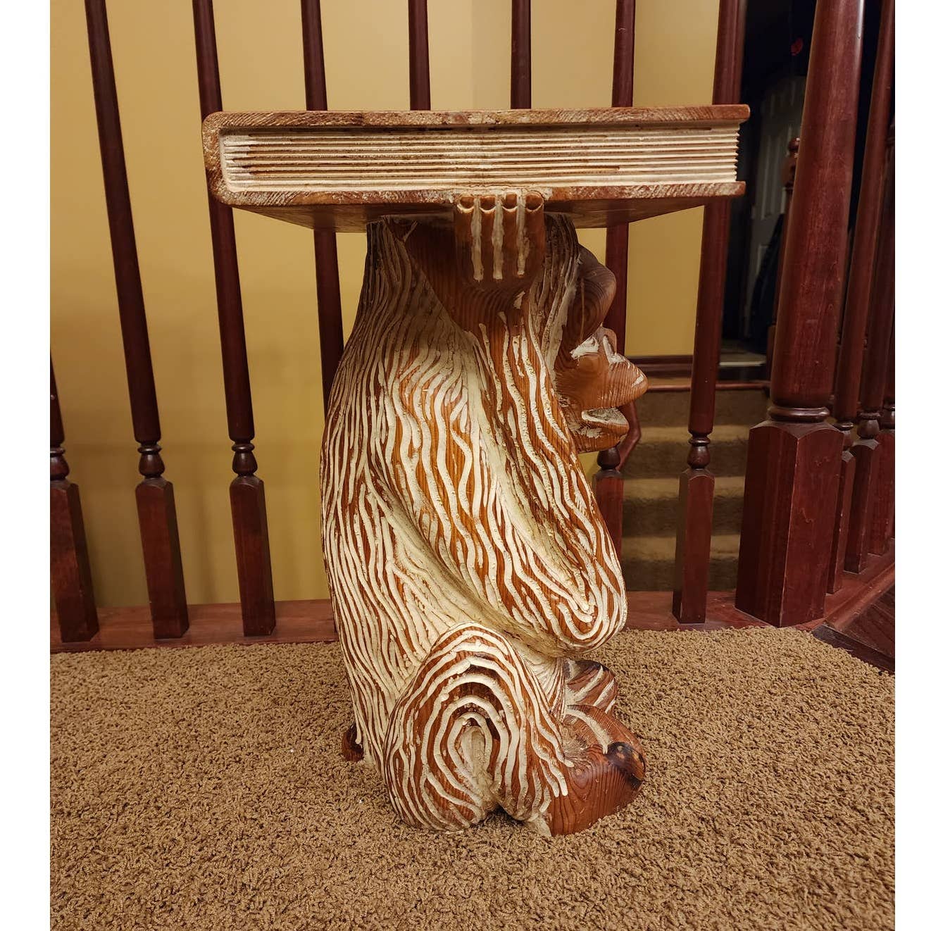 Monkey Vintage Side Table Book End Table Carved Wood Large Planter Spain 20"