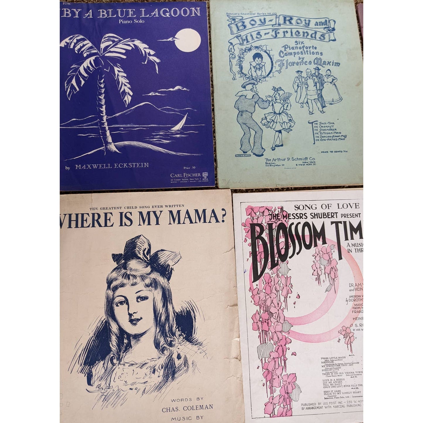 Vintage 1905-1930s Lot 6 Sheet Music Beautiful Blue Danube, Boy Roy, Piano