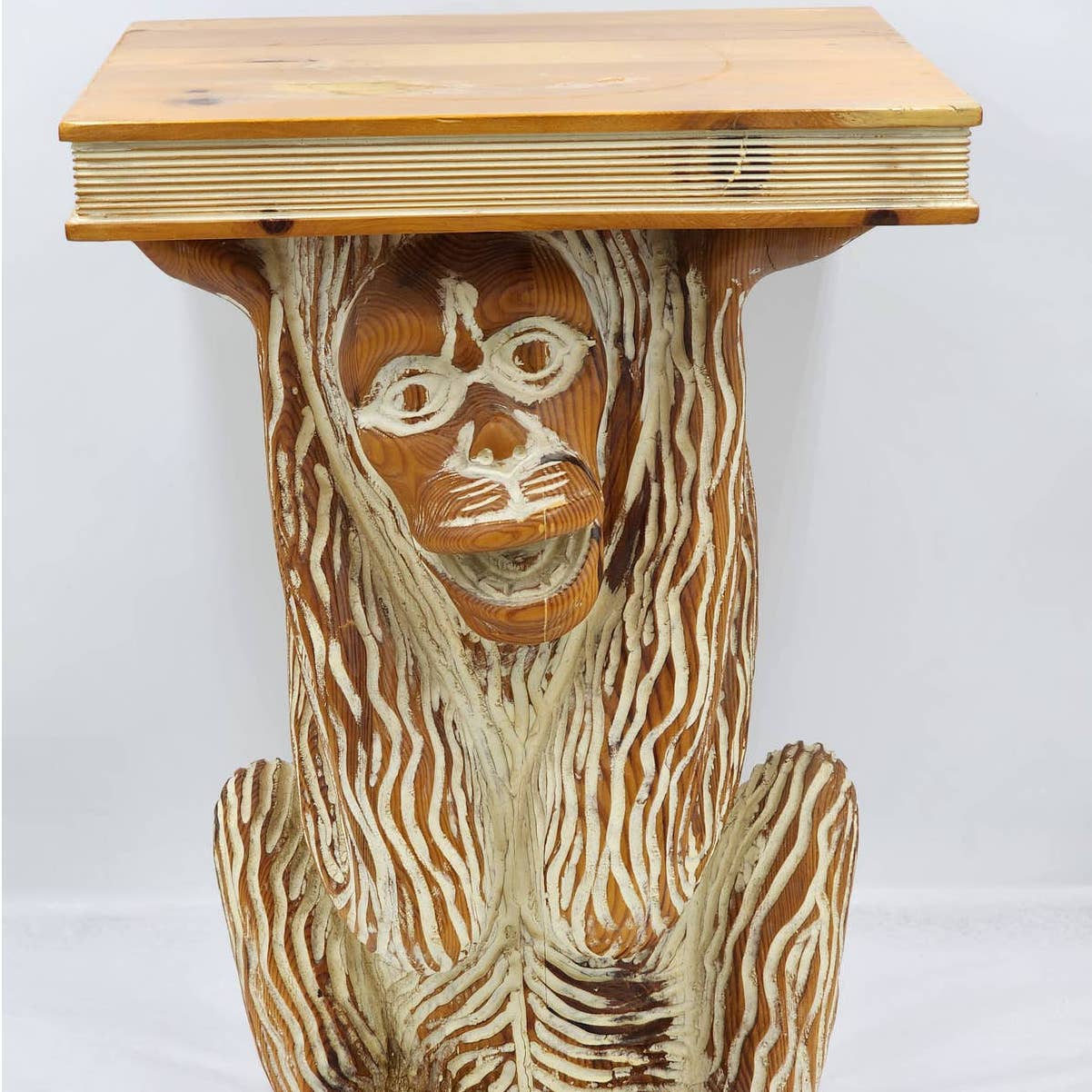 Monkey Vintage Side Table Book End Table Carved Wood Large Planter Spain 20"