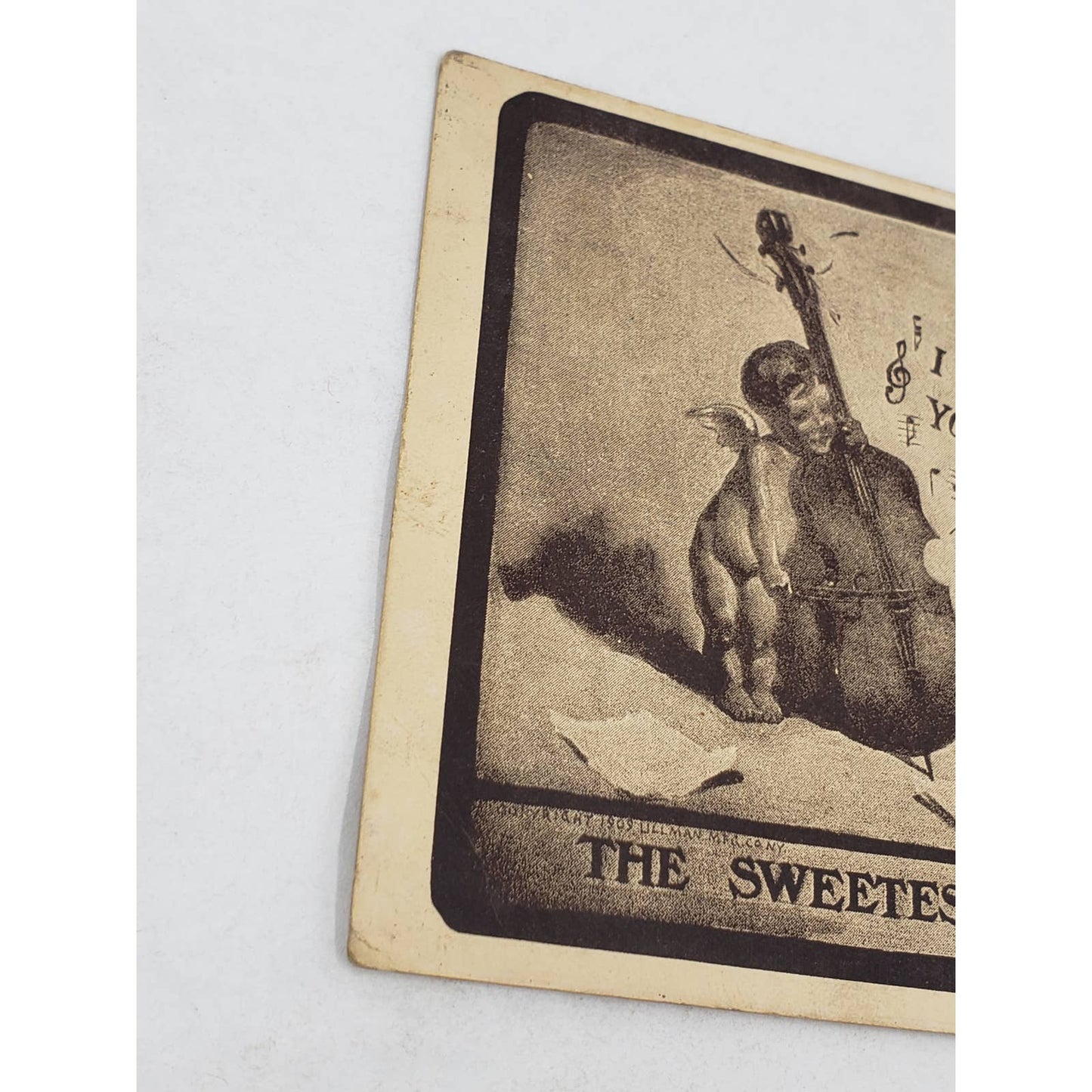 c1919 Romance Love Sweetest Music Ever Heard Couple Cherub Antique Postcard
