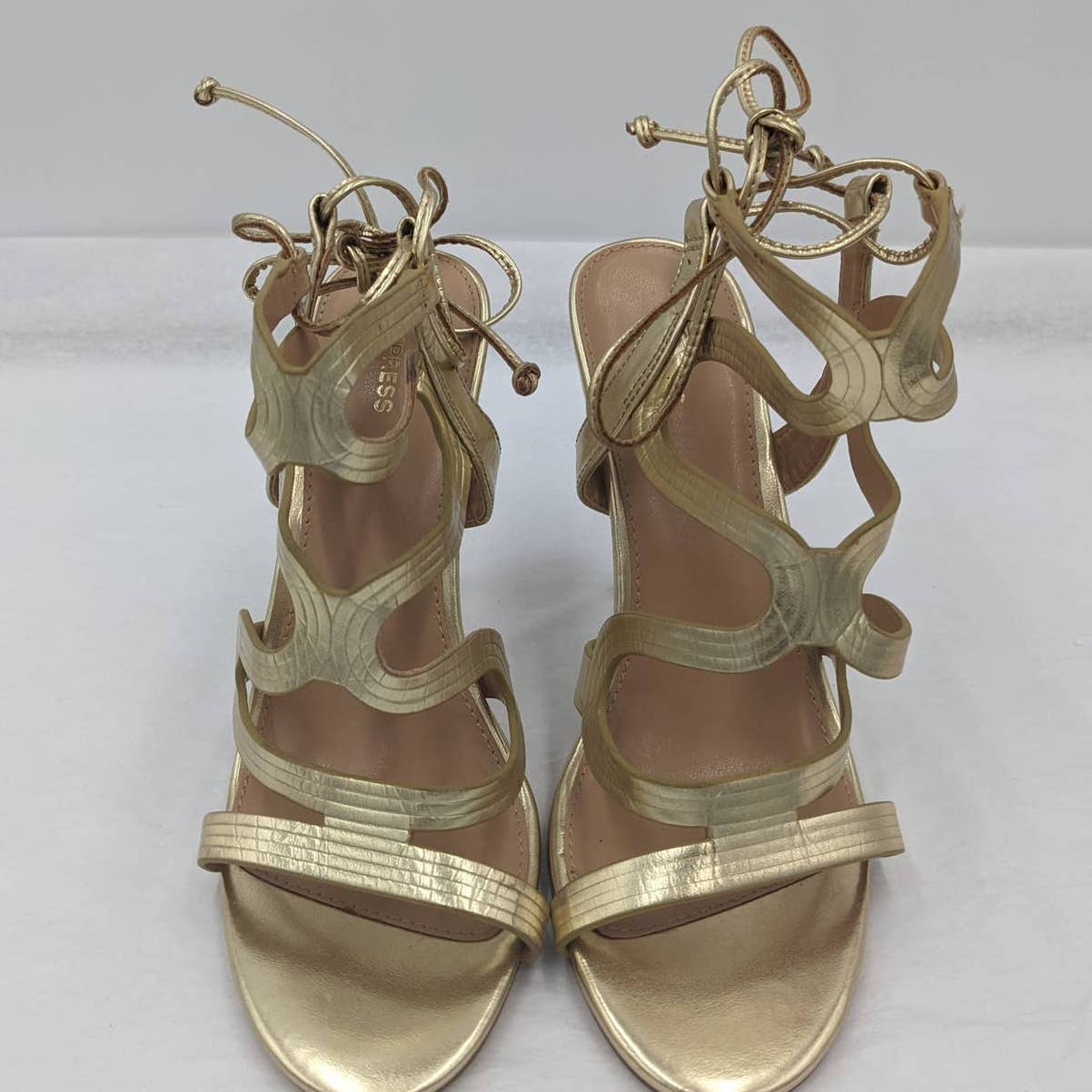 Express Womens Gold Open Toe High Heels Size 8