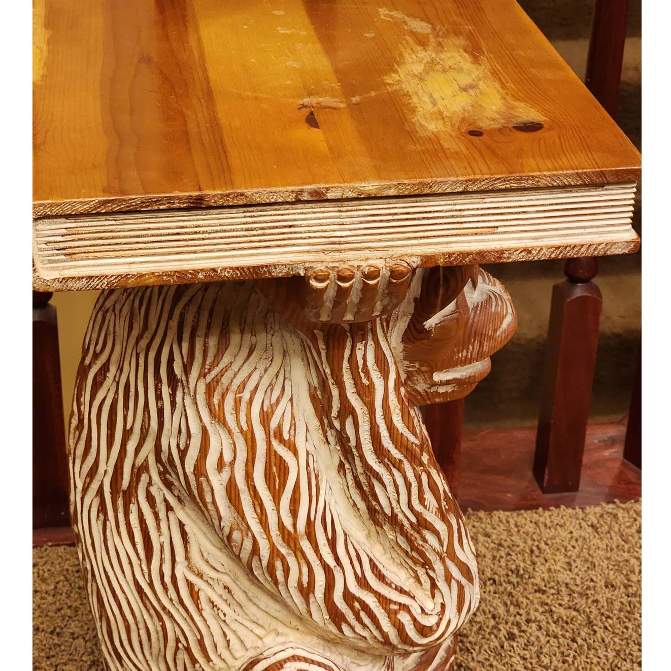 Monkey Vintage Side Table Book End Table Carved Wood Large Planter Spain 20"