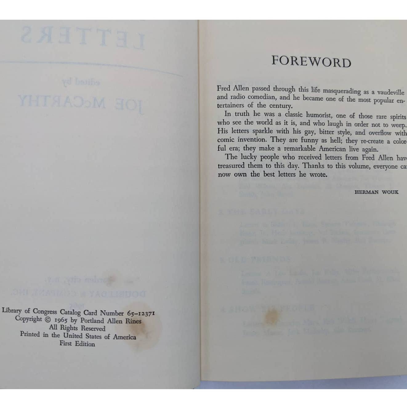 Fred Allens Letters Edited By Joe McCarthy First Edition Vintage 1965