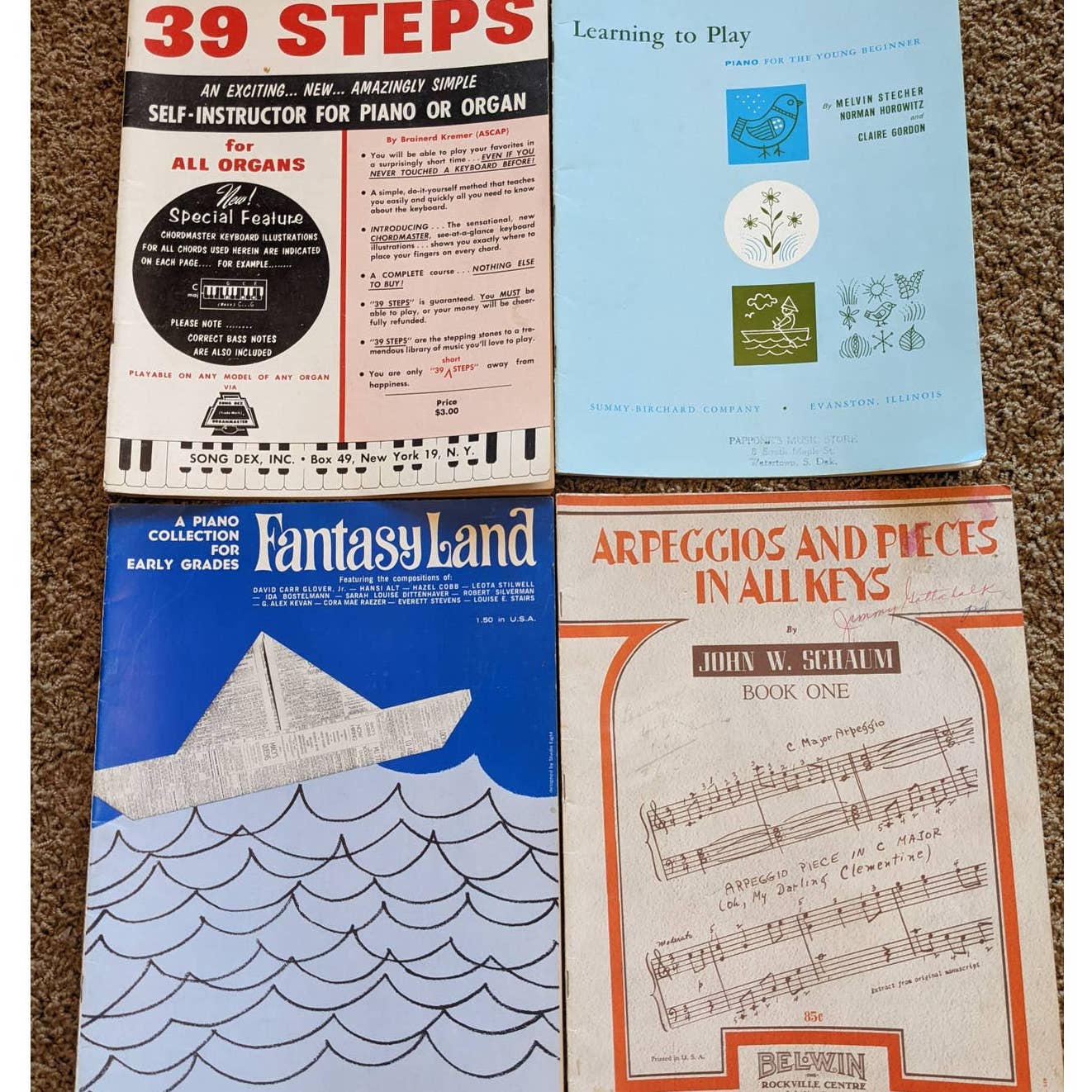 Lot of 8 Music Sheets Learning To Play, John W. Schaum Adult Piano, Top 10 Tunes