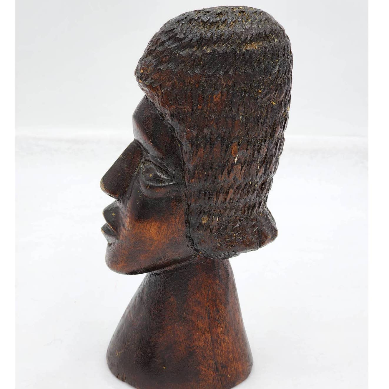 Vintage African Figurine Hand Carved Wooden Sculpture Statue Bust 8" Tall