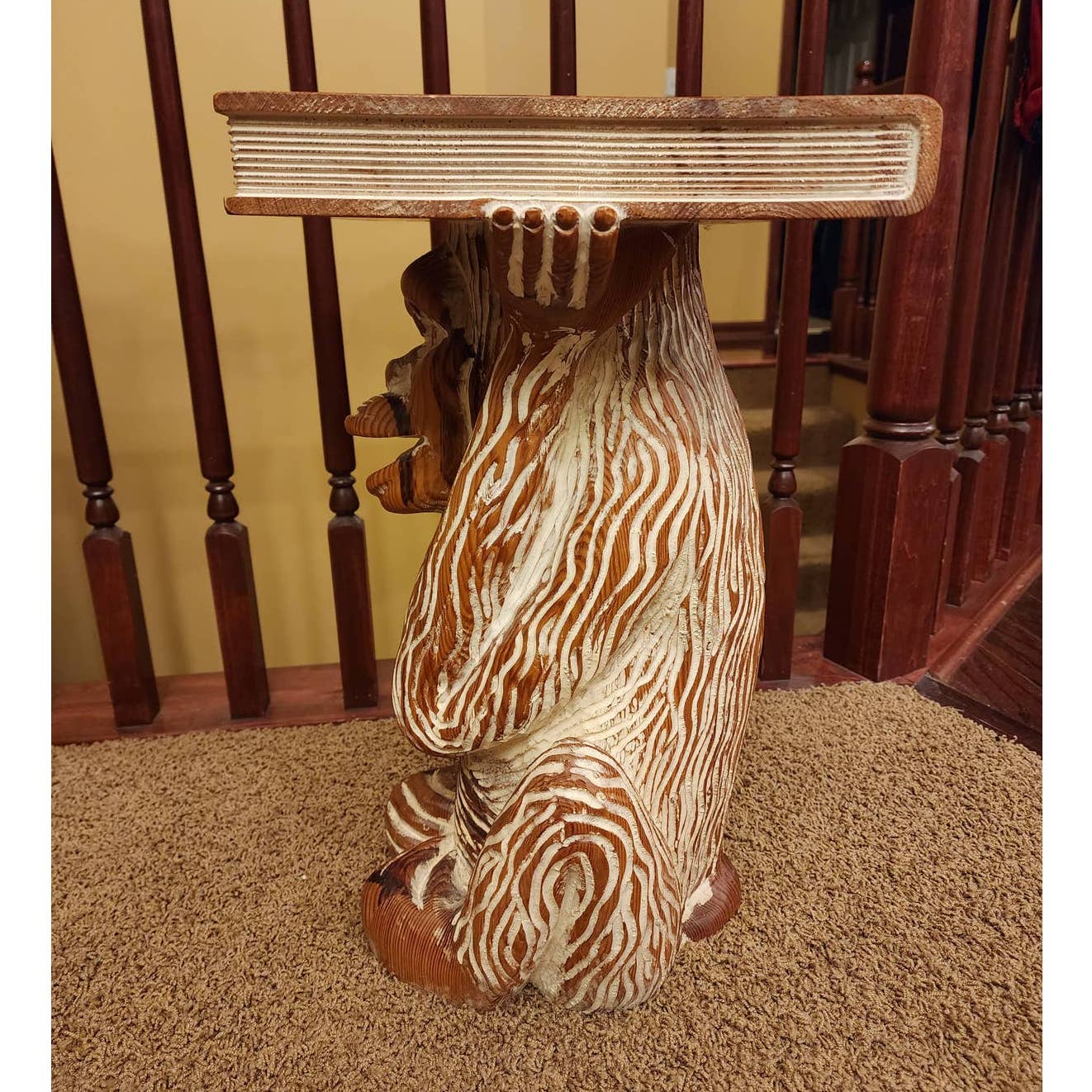 Monkey Vintage Side Table Book End Table Carved Wood Large Planter Spain 20"