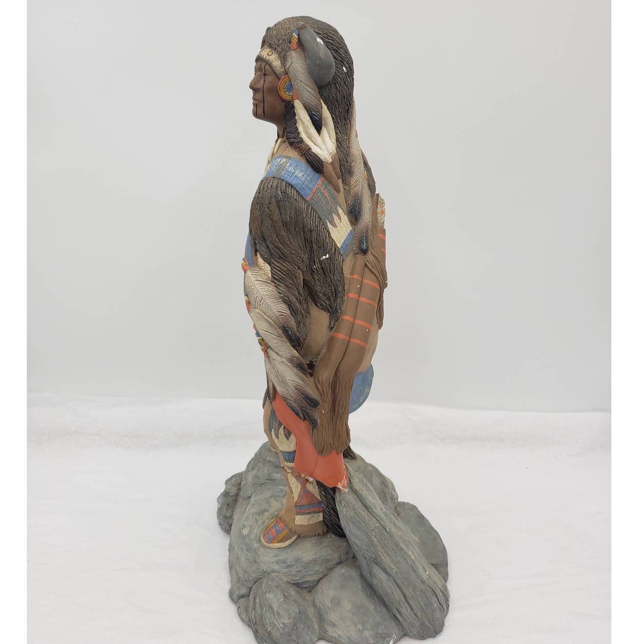 Vintage Teissedre Native American Figurine Holding Shield Made in USA 17" Tall
